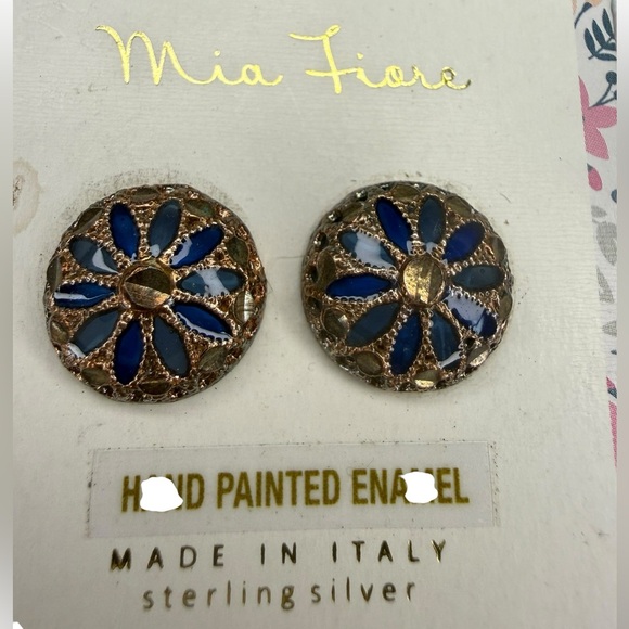 Mia Fiore Hand Painted Made in Italy Blue and Gold Enamel Earrings - Picture 2 of 4